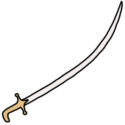  A scimitar with a golden hilt.